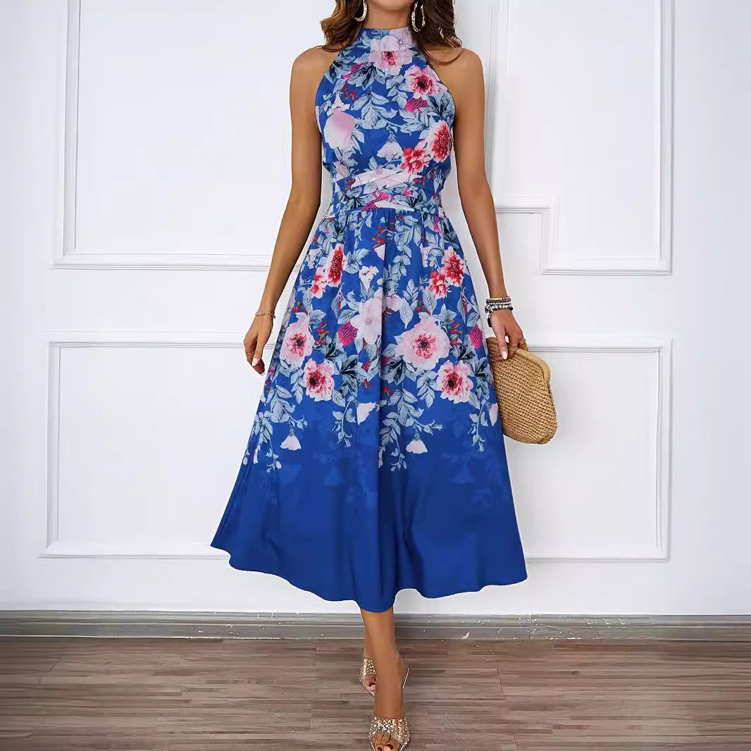 Damen Midi-Kleid mit floralem Muster und elegantem Halterneck R&B
