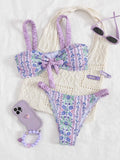 Damen Bandeau-Bikini mit floralem Design und verspielten Rüschen R&B