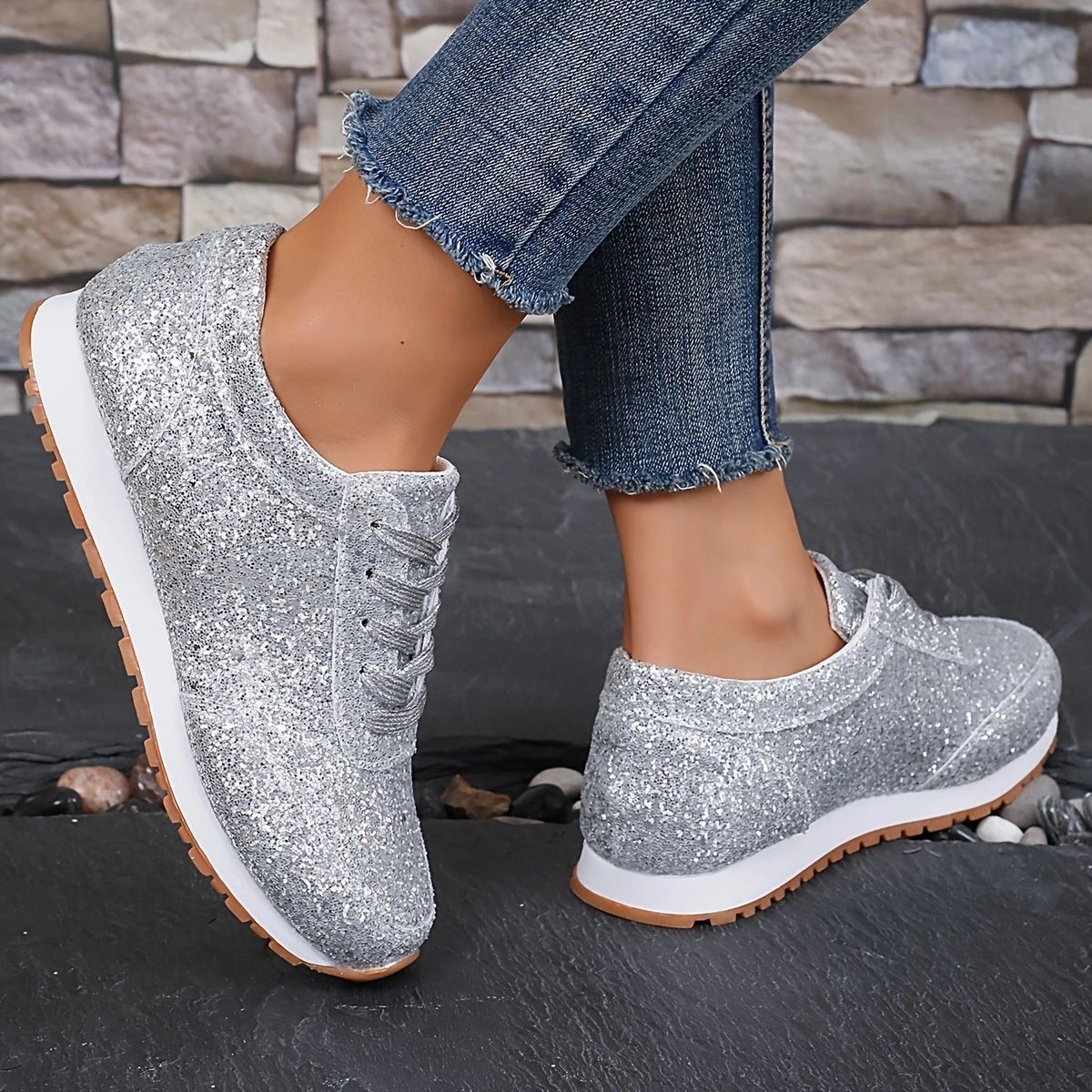 Damen Glitzernde Freizeitschuhe mit rutschfester Sohle und gepolstertem Fußbett R&B