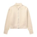 Damen modische Strickjacke mit hohem Kragen und Reißverschluss