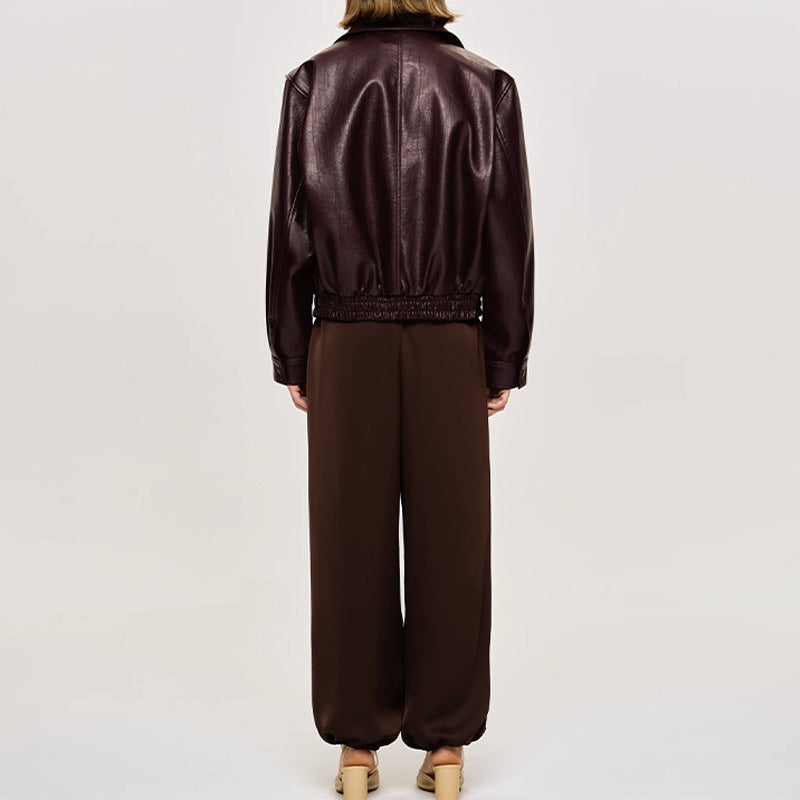 Damen Kunstlederjacke mit lässigem Schnitt und Reißverschluss R&B