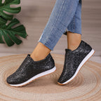 Damen Sportliche Slip-On Sneakers mit funkelndem Glitzer-Heel R&B