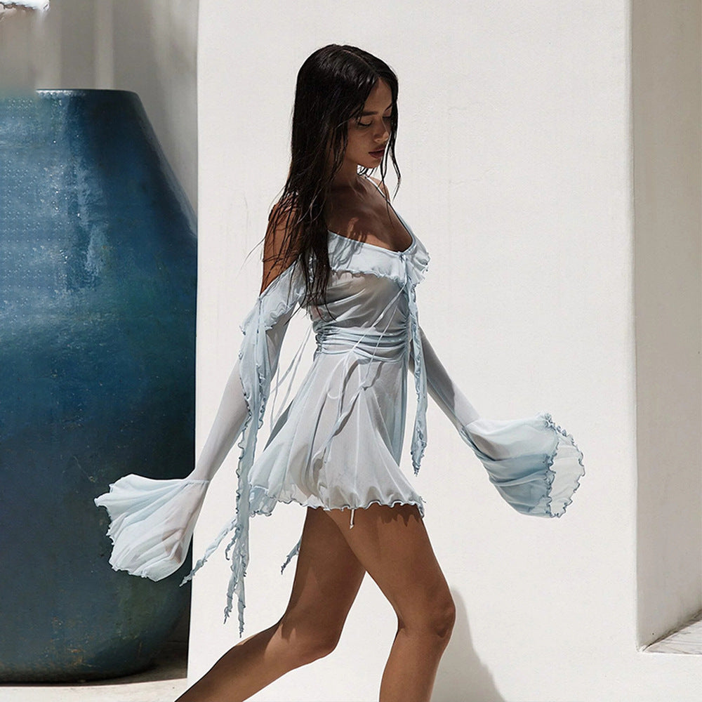 Damen Transparente Strandmode mit voluminösen Rüschendetails R&B
