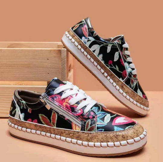 Damen Sneaker mit floralem Design und Korksohle R&B