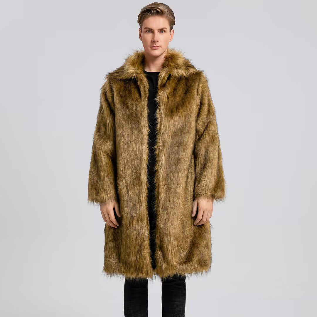 Herren Luxuriöser Kunstfell-Mantel mit voluminösem Kragen R&B