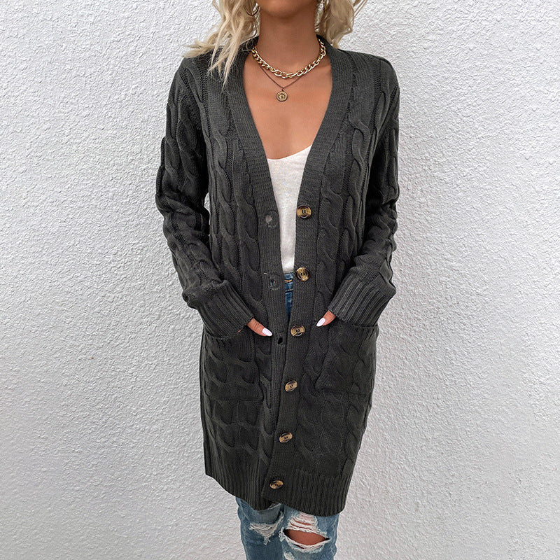 Damen Strickjacke mit tiefem V-Ausschnitt und elegantem Zopfmuster R&B