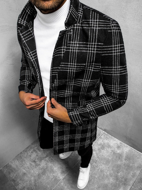 Damen eleganter Trenchcoat mit feinem Karo-Muster und tailliertem Schnitt