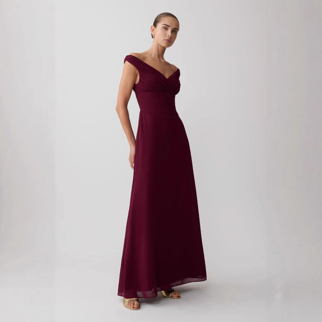 Damen Elegantes Off-Shoulder Maxikleid mit fließendem Schnitt R&B