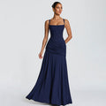 Damen Elegantes Maxikleid mit raffiniertem Raffung und schmalen Spaghetti-Trägern R&B