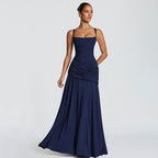 Damen Elegantes Maxikleid mit raffiniertem Raffung und schmalen Spaghetti-Trägern R&B
