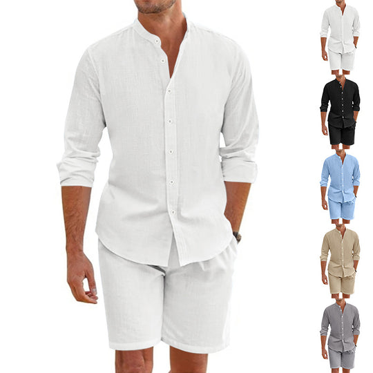 Herren lässiges Outfit-Set mit modernem Henley-Hemd und Shorts R&B