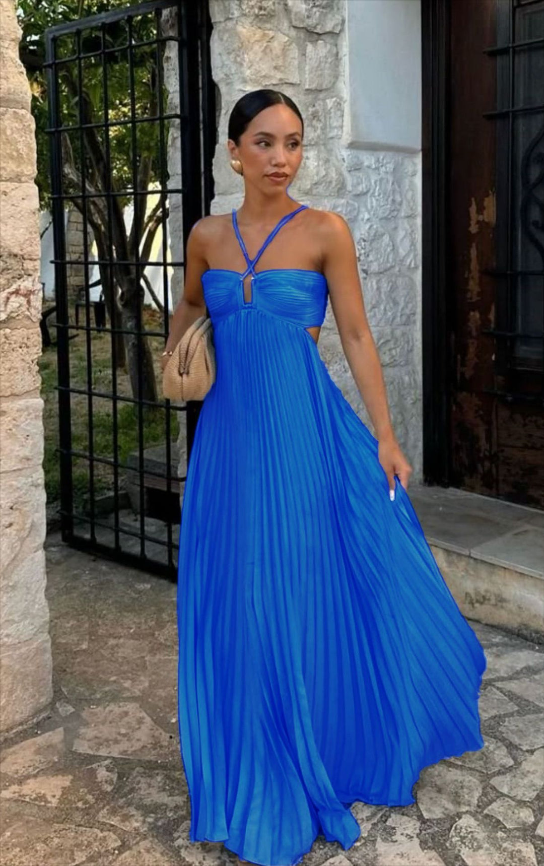 Damen Plisseekleid mit schulterfreiem Design und raffinierten Trägerdetails R&B