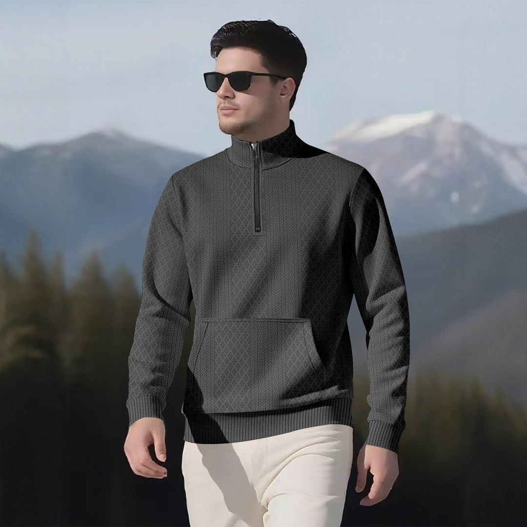 Herren Sweatpullover mit Stehkragen und praktischen Taschen R&B