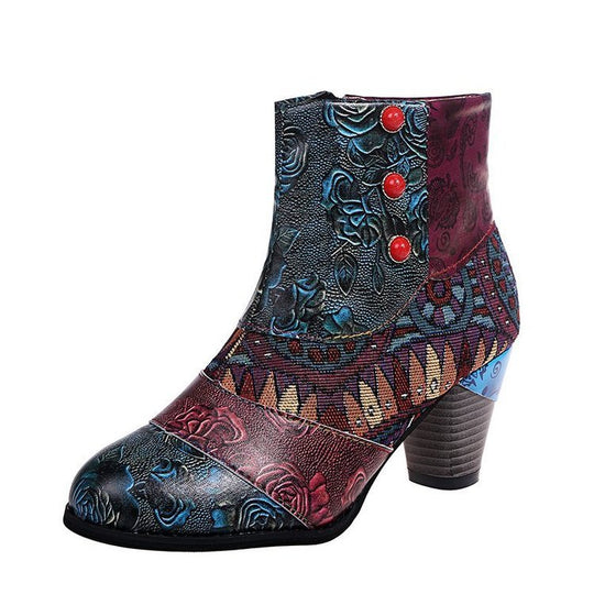 Damen Elegante Stiefeletten mit floralen Mustern und dekorativen Knöpfen R&B