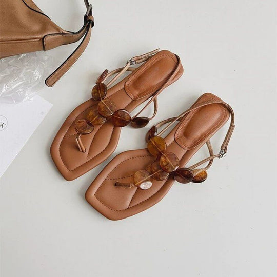 Damen elegante Zehentrenner-Sandalen mit zierlichem Blätter-Design R&B