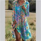 Damen Freizeitkleid mit modischem V-Ausschnitt und Seitenschlitz R&B