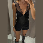Damen Satin-Cami-Top mit feiner Spitze und verstellbaren Trägern EB