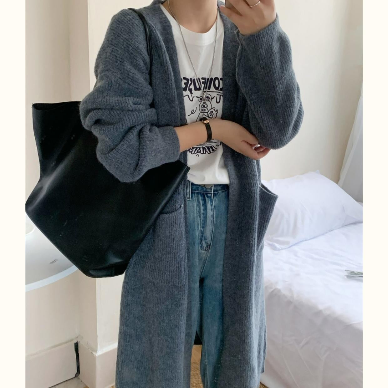 Damen Weicher Strickmantel mit großzügigen Taschen und weitem Schnitt