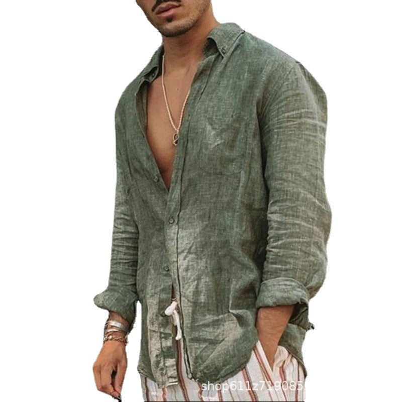 Herren Leichtes Leinenhemd mit modernem Kragen und lässigem Design R&B