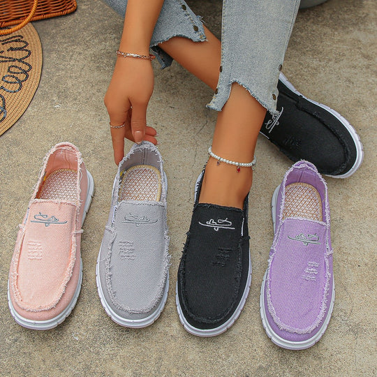 Damen lässige Slip-On Sneaker aus denimähnlichem Material R&B
