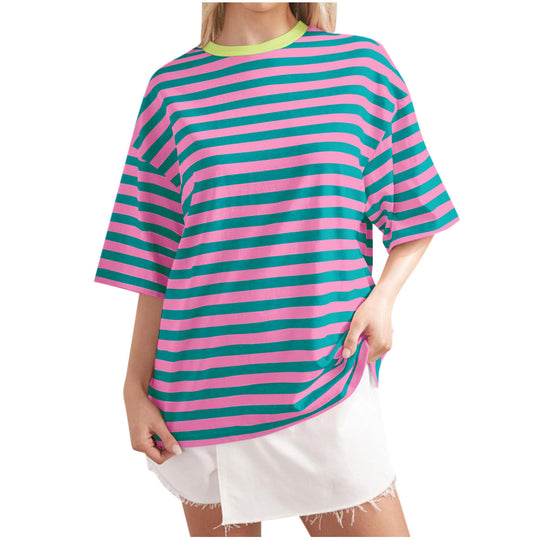 Damen Lässiges Oversized T-Shirt mit gestreiftem Muster R&B
