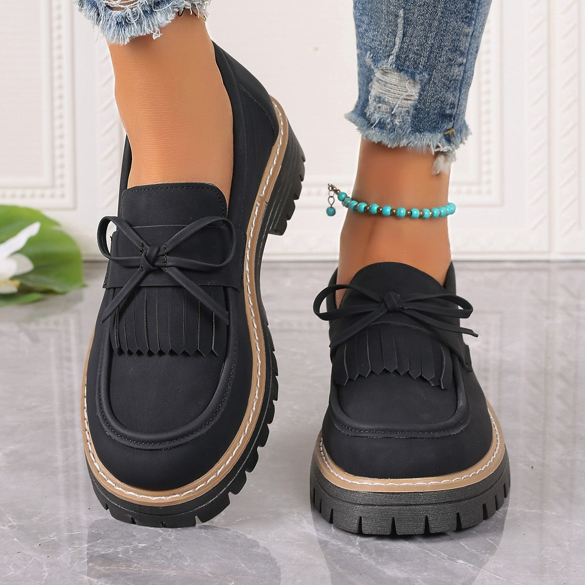 Damen Mokassins mit modischem Fransen-Design und bequemer Sohle R&B
