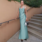 Damen Elegantes Satin-Maxikleid mit raffinierten Spaghetti-Trägern R&B