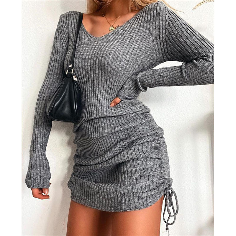 Damen Strickkleid mit figurbetontem Schnitt und Raffungen R&B