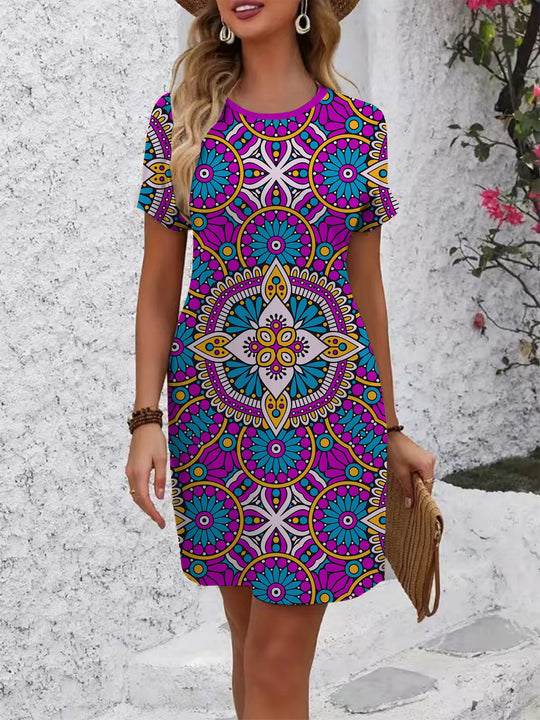 Damen farbenfrohes Mandala Kleid im lässigen Schnitt R&B