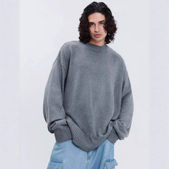 Damen gemütlicher Oversized Pullover mit strukturiertem Rippenmuster und breiten Bündchen R&B
