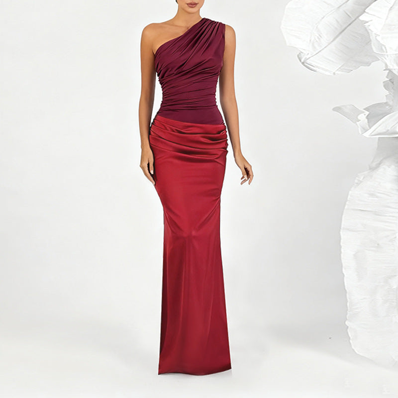 Damen elegantes Maxikleid mit asymmetrischem Oberteil und fließendem Saum R&B