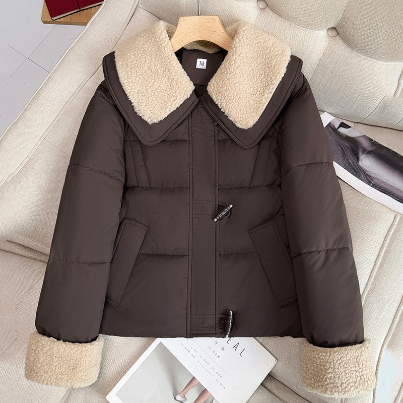 Damen Kurze steppjacke mit oversized Schnitt und Kunstfellkragen R&B