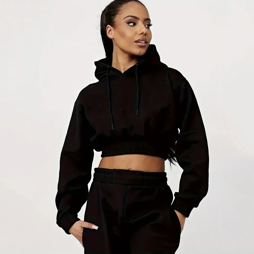 Damen Sportliches Cropped Hoodie und lässige Jogginghose Set R&B