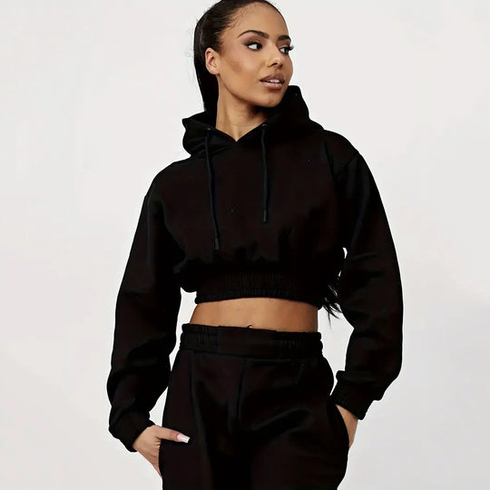 Damen Sportliches Cropped Hoodie und lässige Jogginghose Set R&B