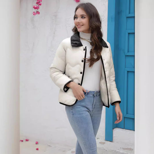 Damen gesteppte Kurzjacke mit schickem Kragen R&B