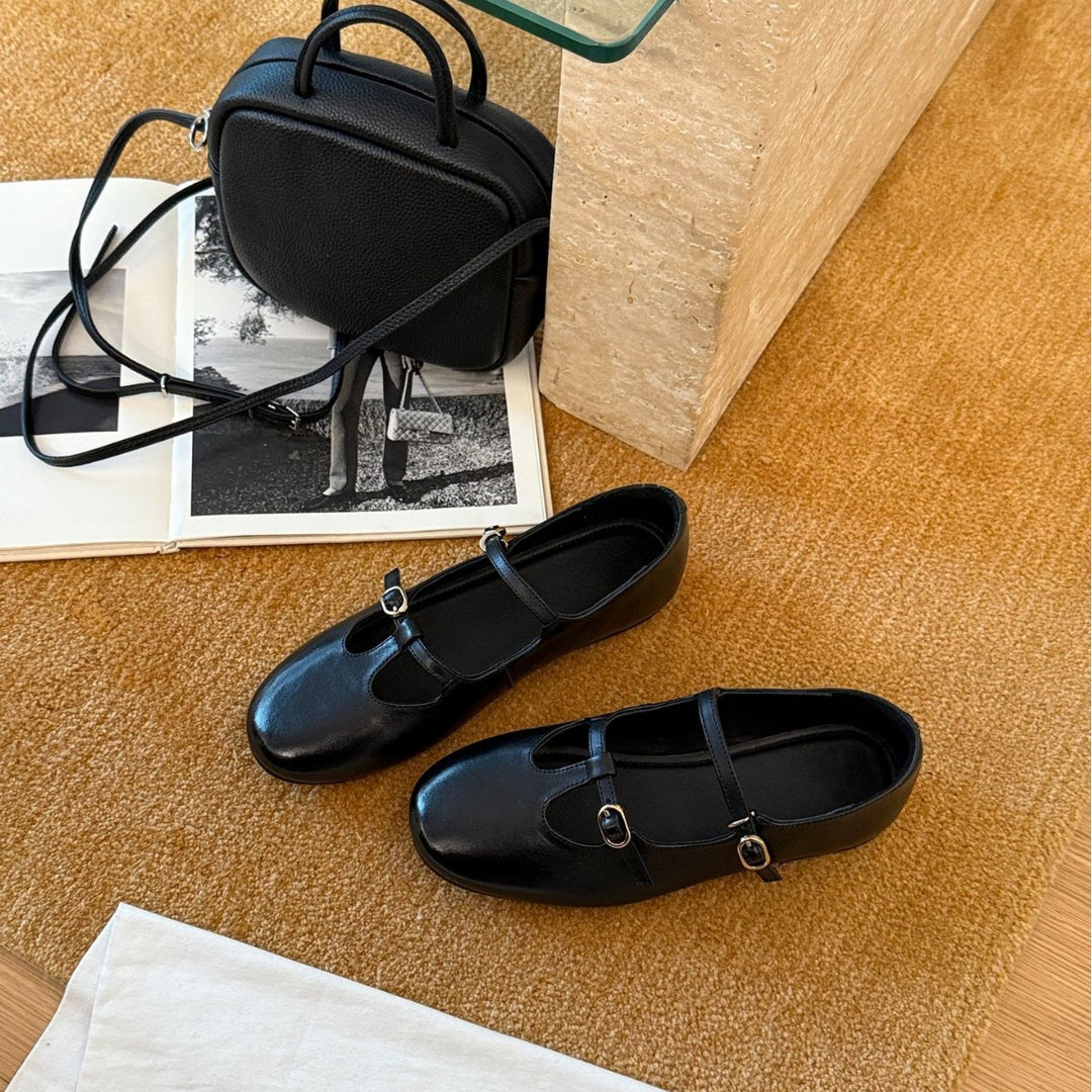 Damen Elegante und bequeme Mary Jane Ballerinas mit modischem Riemen und hochwertiger Leder-Oberfläche R&B