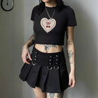 Damen Crop-T-Shirt mit verspieltem Kirschmotiv und elegantem Schleifenprint R&B