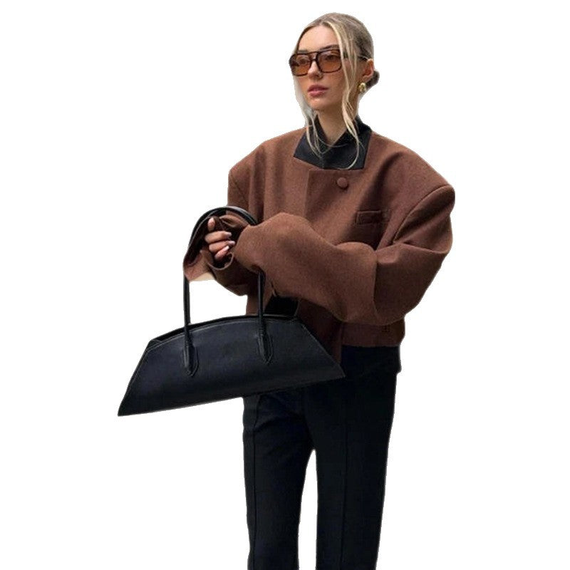 Damen Oversized Wolljacke mit hohem Kragen und modernem Schnitt R&B