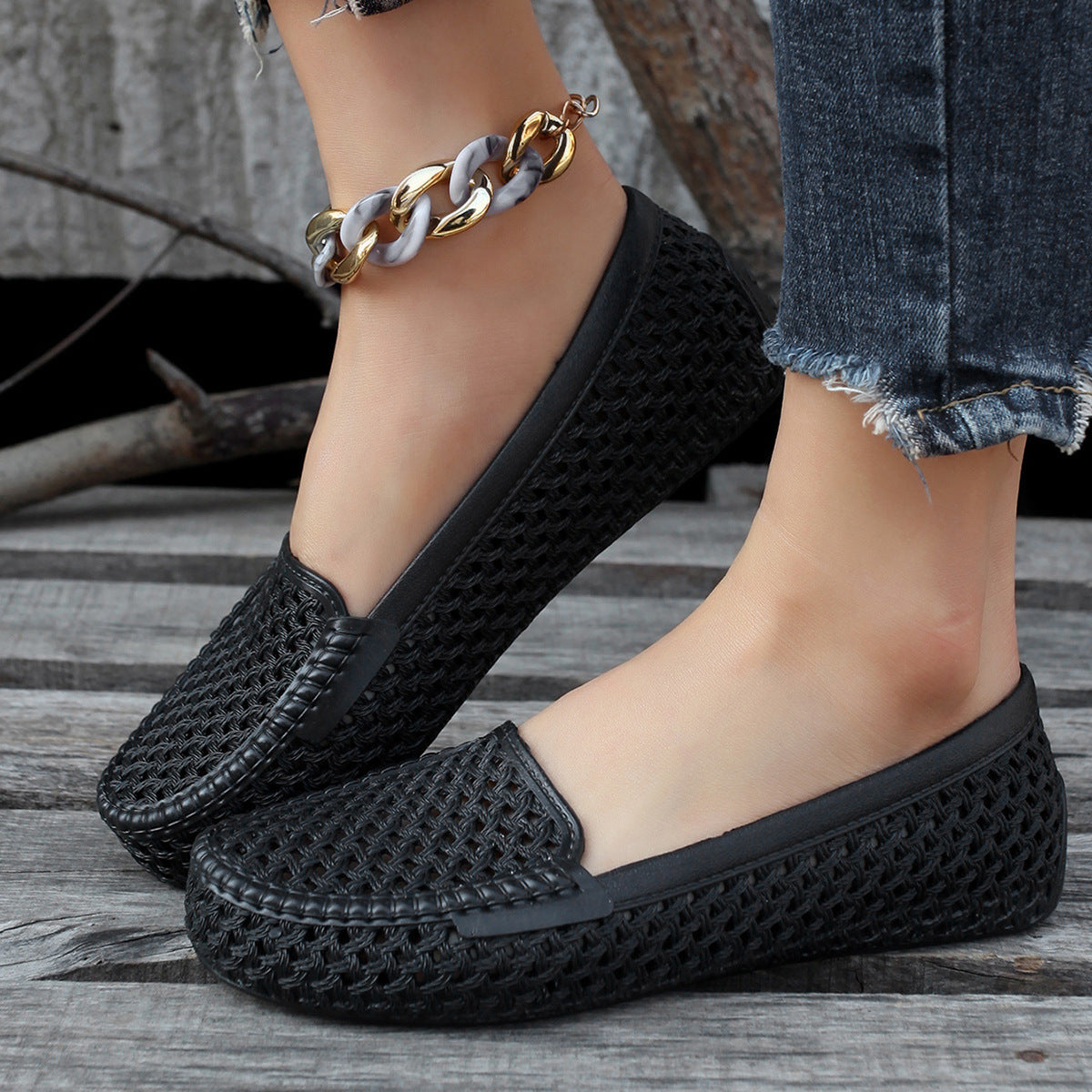 Damen geflochtene Slipper mit elastischem Einsatz R&B