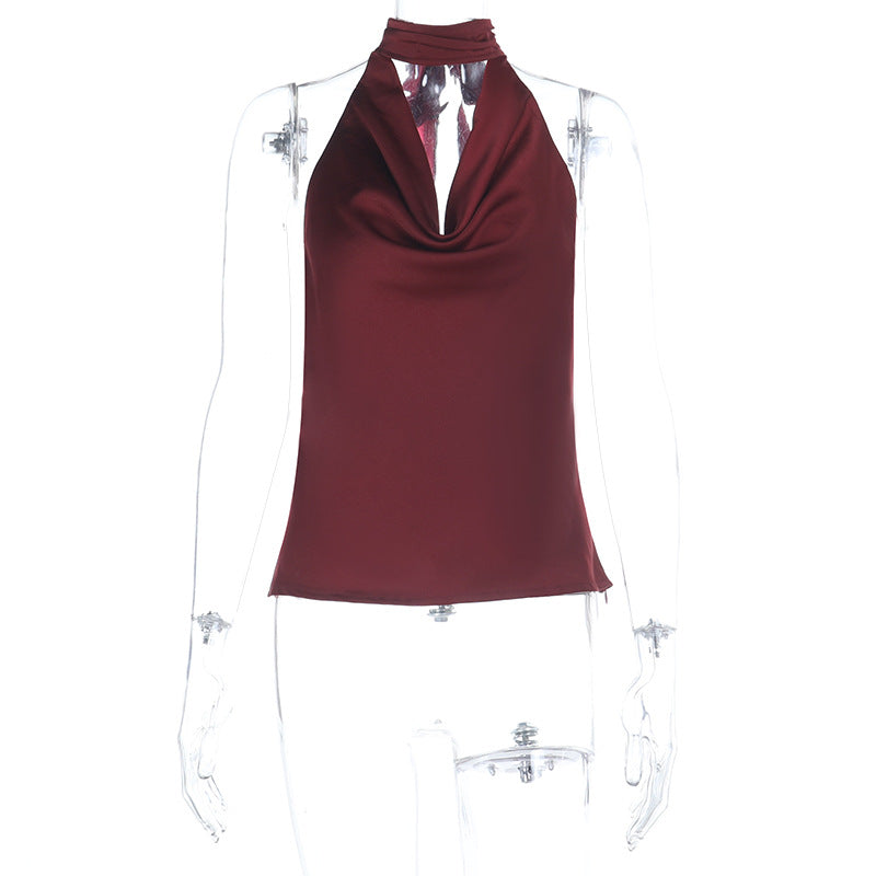 Damen elegantes Haltertop mit tiefem V-Ausschnitt und figurbetontem Schnitt R&B