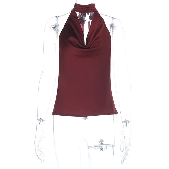 Damen elegantes Haltertop mit tiefem V-Ausschnitt und figurbetontem Schnitt R&B