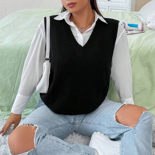 Damen Strickweste mit V-Ausschnitt und feinem Rippstrickmuster R&B