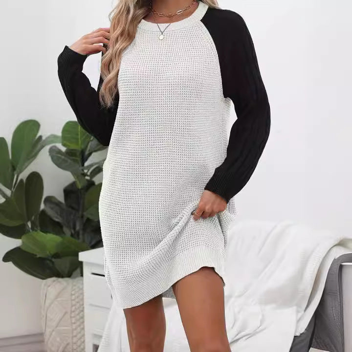 Damen lässiges Strickkleid mit kontrastierenden Ärmel-Design R&B