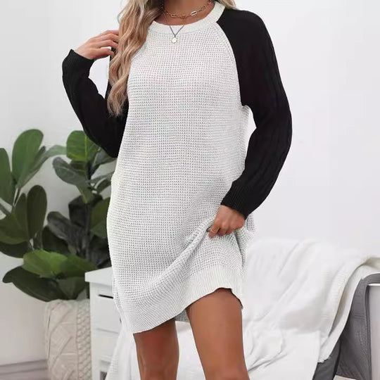 Damen lässiges Strickkleid mit kontrastierenden Ärmel-Design R&B