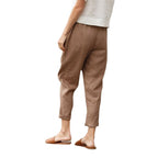 Damen nan leichte Leinenhose mit elastischem Bund, seitlichen Eingrifftaschen und gekrempeltem Saum R&B