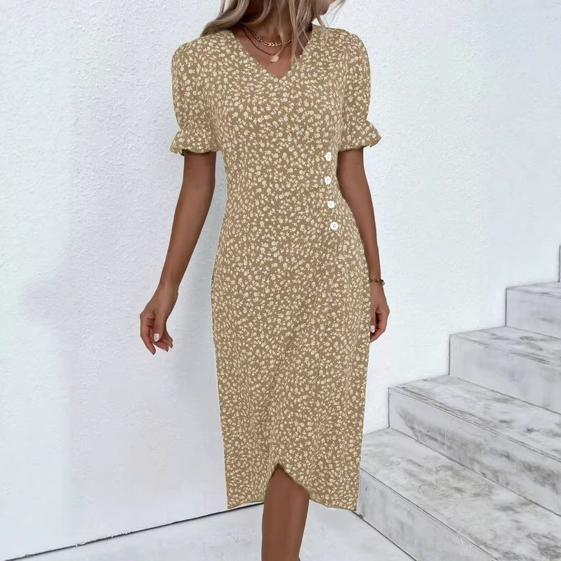Damen Midikleid mit floralen Mustern und schmeichelndem V-Ausschnitt R&B
