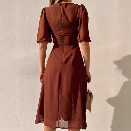 Damen Elegantes Maxikleid mit Puffärmeln und tiefem Schlitz R&B