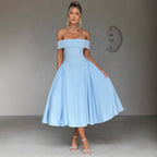 Damen Elegantes Abendkleid mit Schulterfreiem Design und Voluminösem Rock R&B