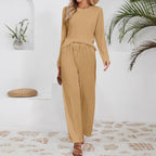 Damen Lässiges Lounge-Set aus leichtem Rippmaterial mit elastischem Bund R&B