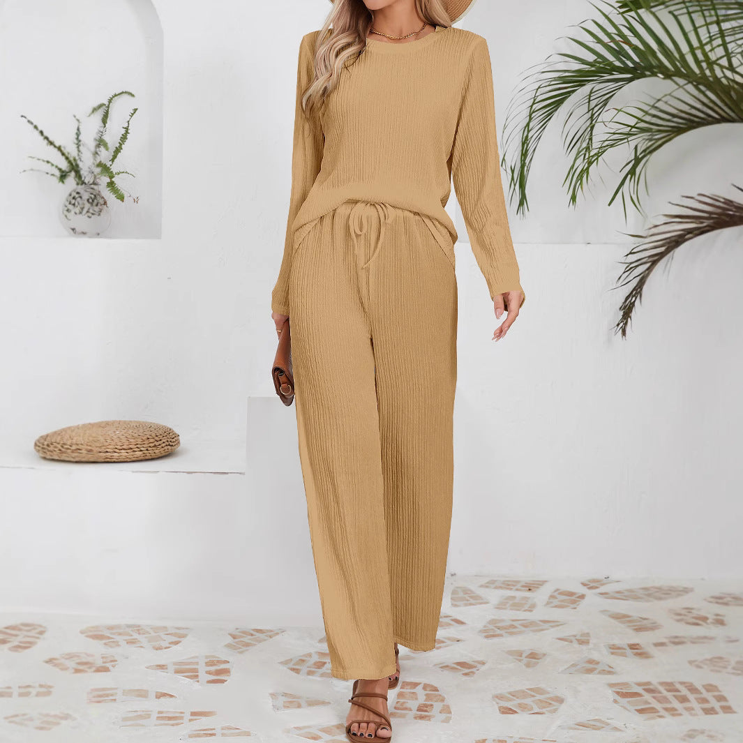Damen Lässiges Lounge-Set aus leichtem Rippmaterial mit elastischem Bund R&B